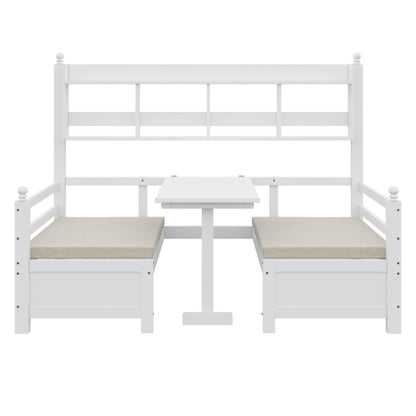 Multifunktionales Massivholz Schlafsofa 200x90 cm, 2-in-1 Bett und Schreibtisch, Frei Umbaubar, Mit Bücherregal Zur Aufbewahrung, Mit Bequemen Kissen, Gästebett Einzelholzbett, Weiß