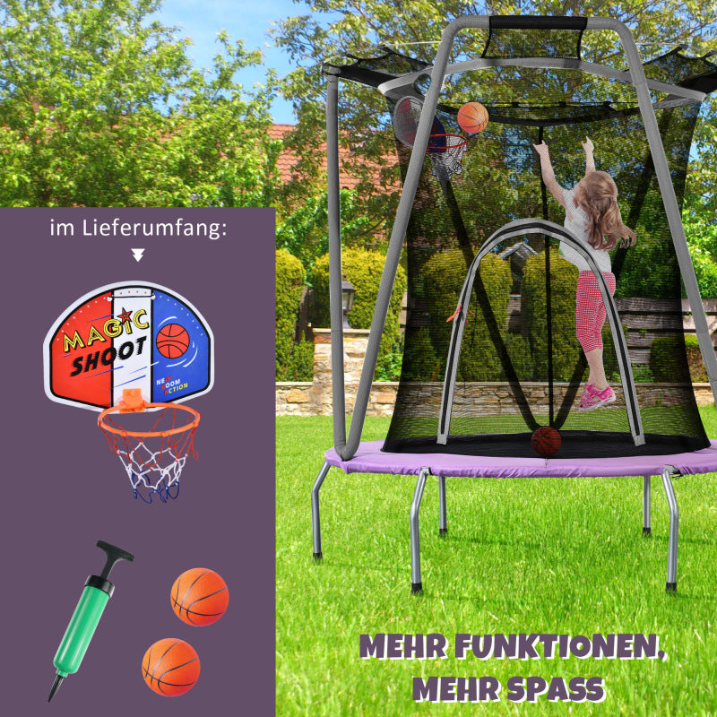 Trampolin Set für den Innen- und Außenbereich, Gewichtskapazität: 50 kg, Größe(H*L): 157x147 cm, Lila/Grau