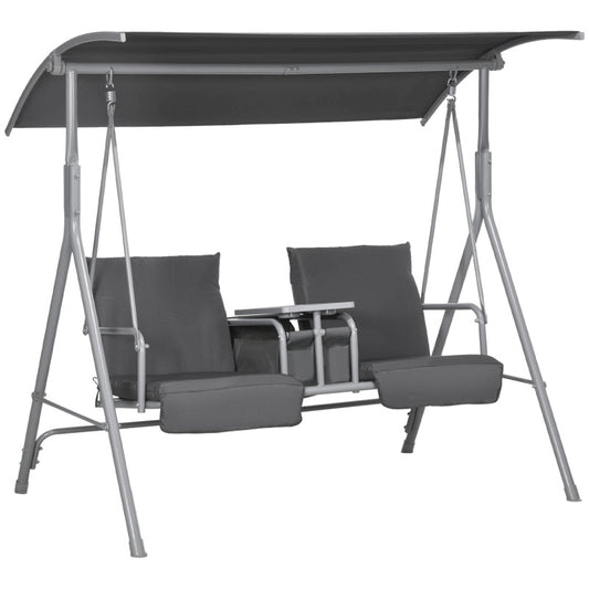 Hollywoodschaukel 2-Sitzer Schaukelbank mit Baldachin, Tasche, Gartenschaukel mit Tablett, bis 180 kg Belastbar, für Garten, Balkon, Schwarz