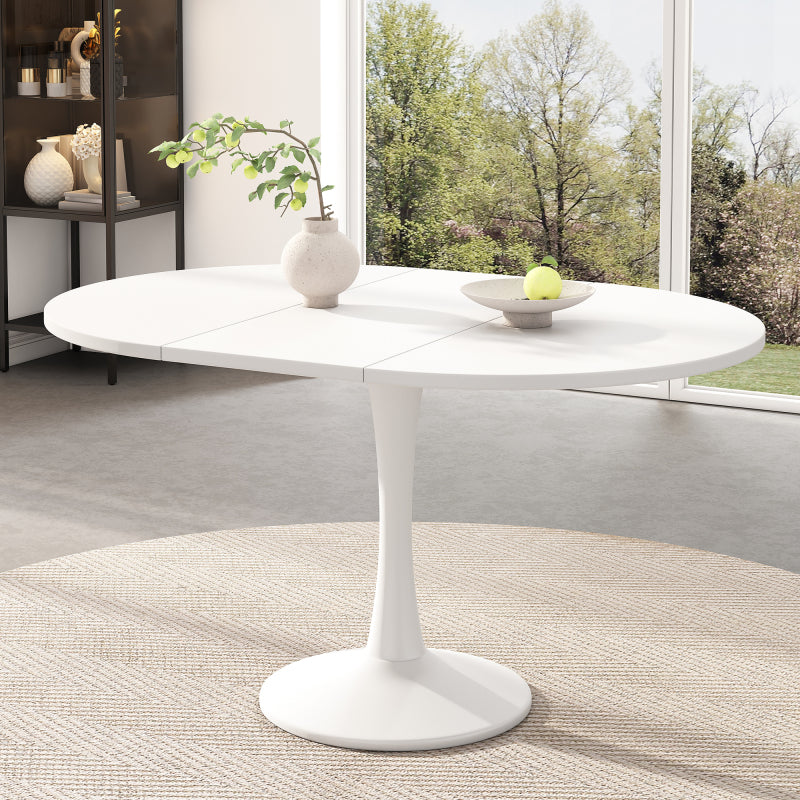 Ausziehbarer Esstisch, ovaler Esstisch, Länge 100/140 x Breite 100 x Höhe 75 cm,  weiß
