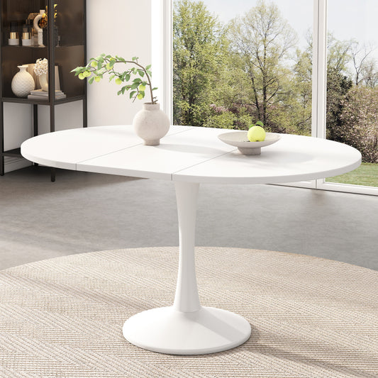 Ausziehbarer Esstisch, ovaler Esstisch, Länge 100/140 x Breite 100 x Höhe 75 cm,  weiß