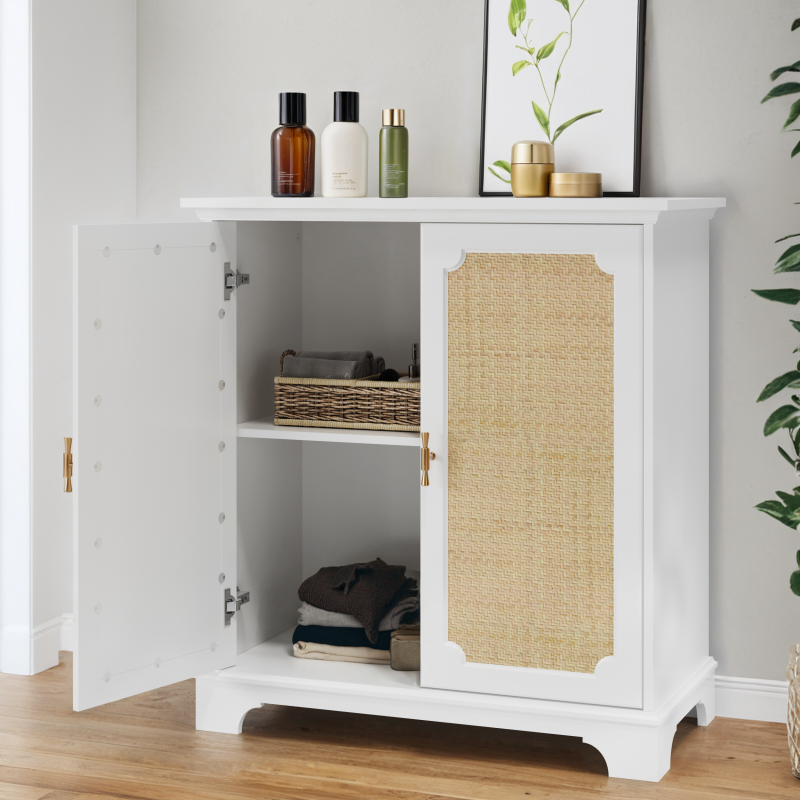 Sideboard, Buffet, Weinschrank mit Rattan-Deko Türen, Schrank für Flur, Eingangsbereich und Wohnzimmer