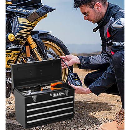 20,3 Zoll Metall-Werkzeugkasten mit Schubladen, tragbarer Werkzeugkasten aus Stahlmetall mit Schutzauskleidung (Schwarz, 4 Schubladen)