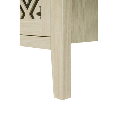 Natürliches Holzfarbener vier Türen Sideboard, mit geschnitztem und durchbrochenem Design, ausgestattet mit drei Einlegeböden. Geeignet für Wohnzimmer, Flur, Esszimmer und Küche.(147.6x40x80cm)