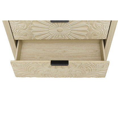 Kommode 80x80 cm Weiß, Anrichte mit 3 Schubladen in 3D-Holzoptik, Sideboard mit Bodengleitschienen & Kippsicherung