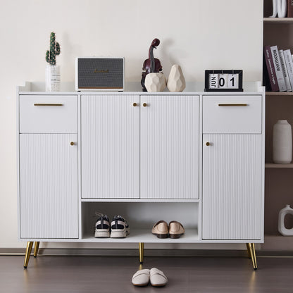 Schuhschrank, Schuhregal mit 2 Schubladen und 4 Türen, Metallfüße, weiß
