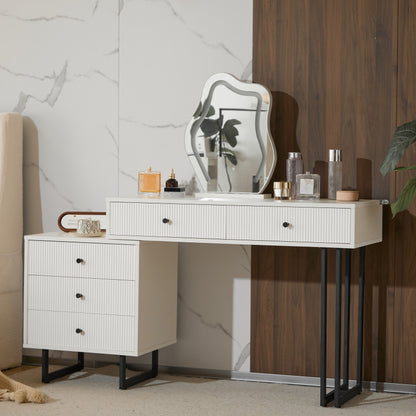 Schminktisch, Kosmetiktisch-Set mit Spiegel und Beleuchtung, ausziehbare Tischplatte, 3-farbige LED-Beleuchtung, Maße: B100/H76/T40 cm (ohne Hocker)