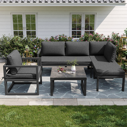 Seil-Gartenmöbel-Set, Garten-Lounge-Set, Ecksofa mit verzinktem Eisengestell, verstellbare Beine, inklusive aller Sitz- und Rückenkissen, grau