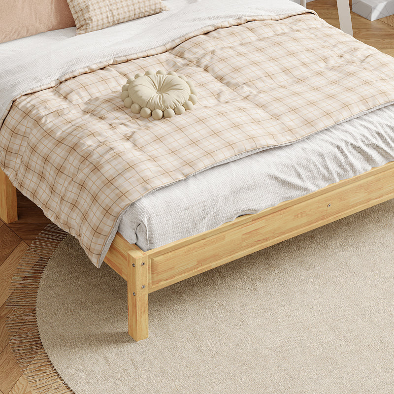 Doppelbett, Rattanbett, Jugendbett Erwachsenenbett 160X200cm, Rattannetzkissen, mit 15 Latten und Mittelfüße, Kiefer + PE-Rattan, Natur