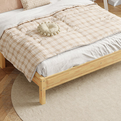 Doppelbett, Rattanbett, Jugendbett Erwachsenenbett 160X200cm, Rattannetzkissen, mit 15 Latten und Mittelfüße, Kiefer + PE-Rattan, Natur