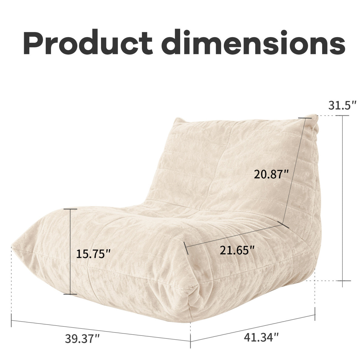 Ergonomischer Sitzsack Sessel mit 5-Zonen-Körperunterstützung, Bean Bag Chair aus Chenille-Stoff,  Weiß
