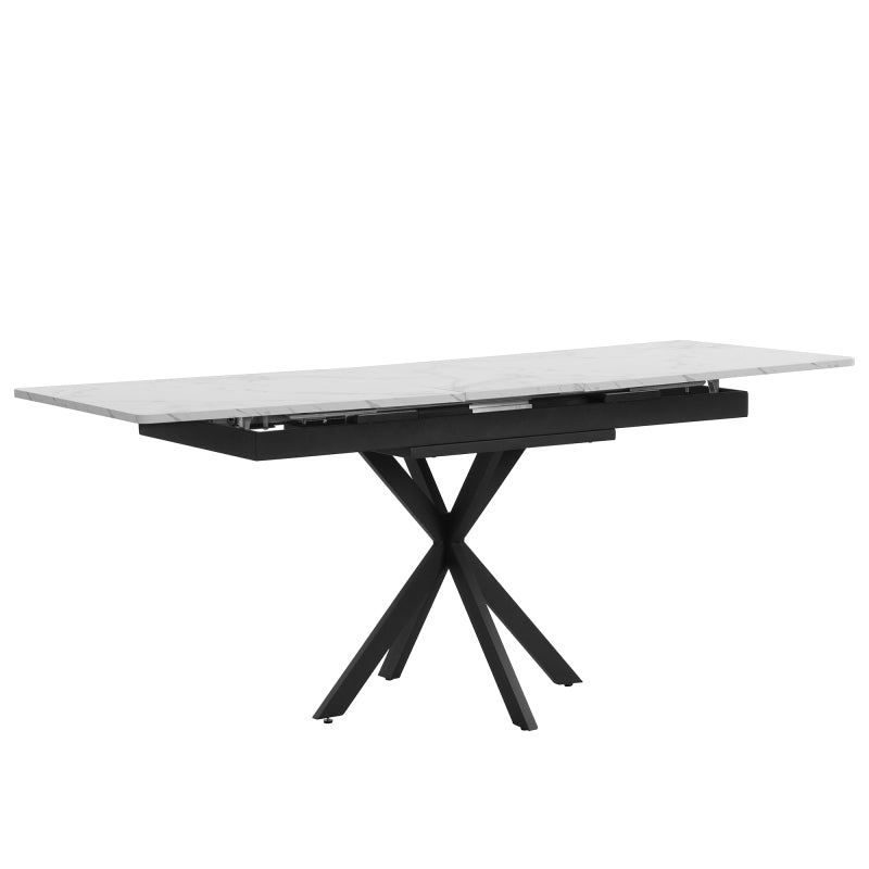 Erweiterbarer Esstisch,  L150/180 x B70 x H76 cm, Kreuzbein-Design, Marmorstruktur, Schwarz und Weiß