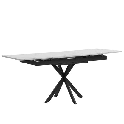 Erweiterbarer Esstisch,  L150/180 x B70 x H76 cm, Kreuzbein-Design, Marmorstruktur, Schwarz und Weiß