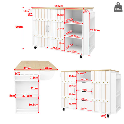 Küchenschrank, Servierwagen mit Holzmaserung, Küchenwagen mit rollen und arbeitsplatte, Küchenwagen mit Gewürzregal und Handtuchhalter, Kücheninsel mit Schiebetüren und Schubladen, weiß