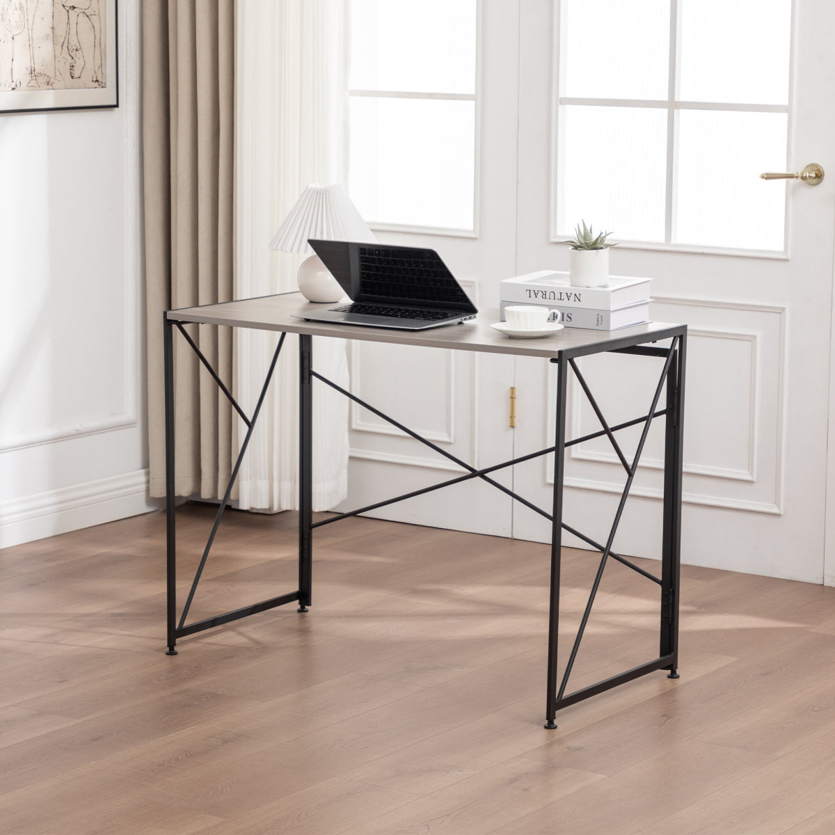 Klappbarer Schreibtisch 99x50cm – Computertisch Faltbar & Platzsparend in 8 Sek. Montiert, MDF Holzoptik für Home Office & Büro, Natur