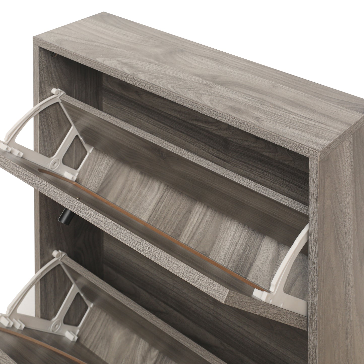 Schuhschrank mit zwei Türen, austauschbaren halbrunden Türfronten und Rattan-Oberfläche, geeignet für den Eingangsbereich und andere Szenen, Retro-grauer