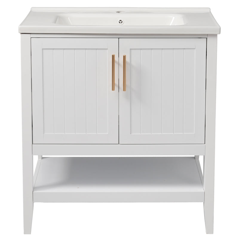 Badmöbel Einzel Waschtisch mit Unterschrank 80cm mit Keramik-Waschbecken,weiß