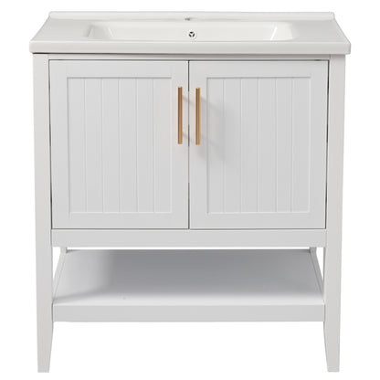Badmöbel Einzel Waschtisch mit Unterschrank 80cm mit Keramik-Waschbecken,weiß