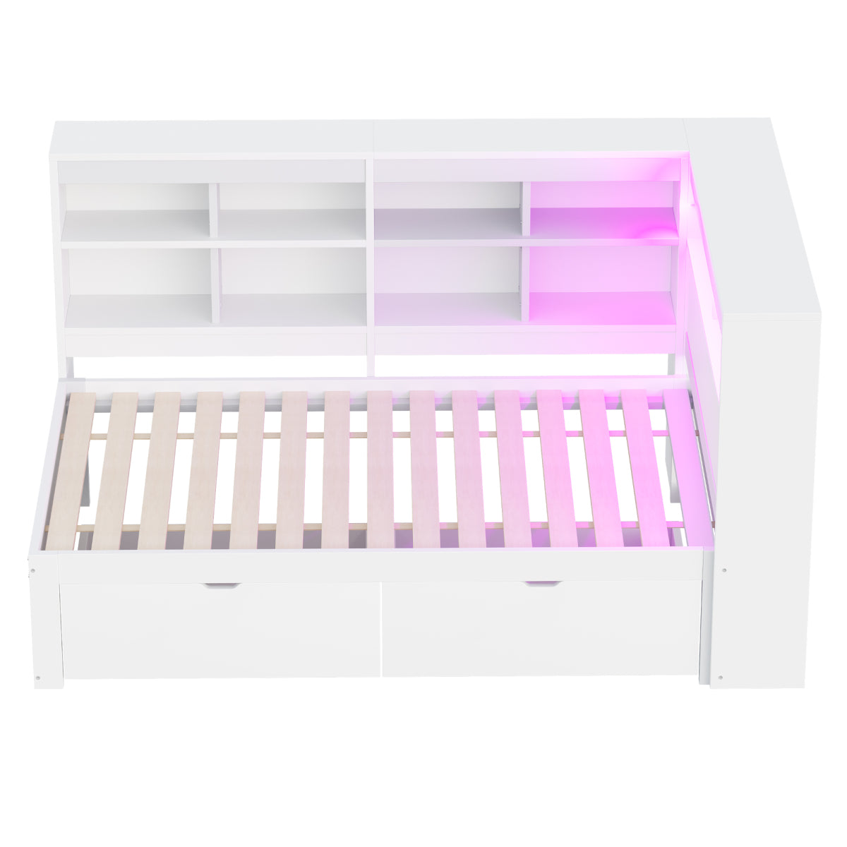 Massivholz-Einzelbett 90x200 Weiß mit LED & USB-Steckdose - Multifunktionales Schlafsofa mit Regalen, Ablagefächern & viel Stauraum, Weiß