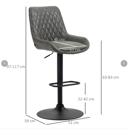 2er-Set Barhocker höhenverstellbar mit Rückenlehne, Küchenhocker Kunstleder Dunkelgrau für Bar und Küche