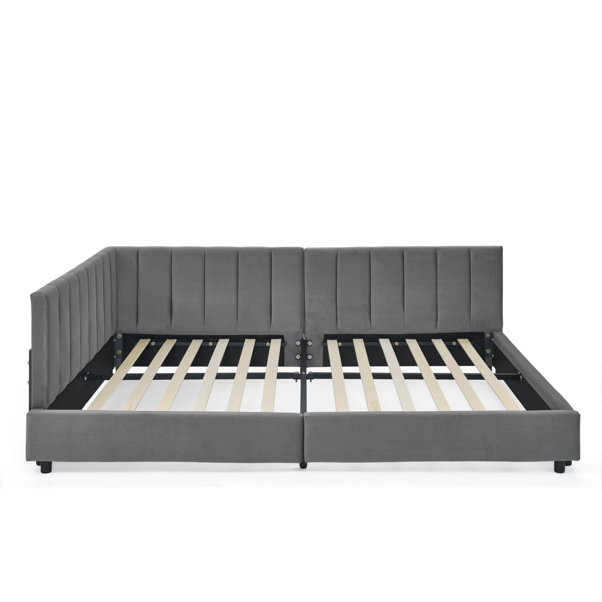 Doppelbett 160×200 cm aus Samt mit hoher Rückenlehne, stabiles Bettgestell aus Holz & Metall, ideal für Schlafzimmer & Familienzimmer, Gray (ohne Matratze)