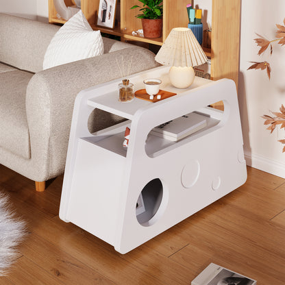 Moderner Beistelltisch mit Rollen, platzsparend, ideal für Wohnzimmer und Schlafzimmer, Weiß