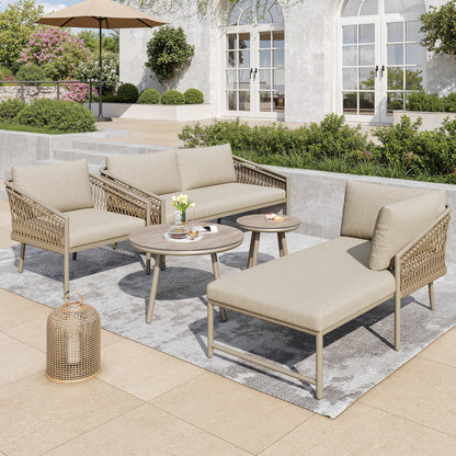 Garten Lounge Set, Seil Gartenmöbel Set, Modernes Outdoor Sofa Set Handgewebtes Seil, Inklusive Aller Sitz- Und Rückenkissen, Balkonset, Garten Und Terrasse, Khaki