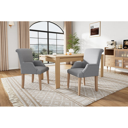 Esszimmerstuhl aus Leinen, 2er-Set, Küchenstuhl, Wohnzimmer-Loungesessel, Grau