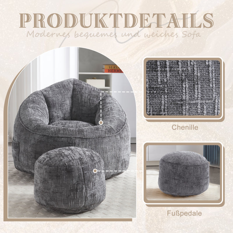Sitzsack Sofa Stuhl für Erwachsene mit Fußstütze, Grau