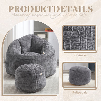Sitzsack Sofa Stuhl für Erwachsene mit Fußstütze, Grau