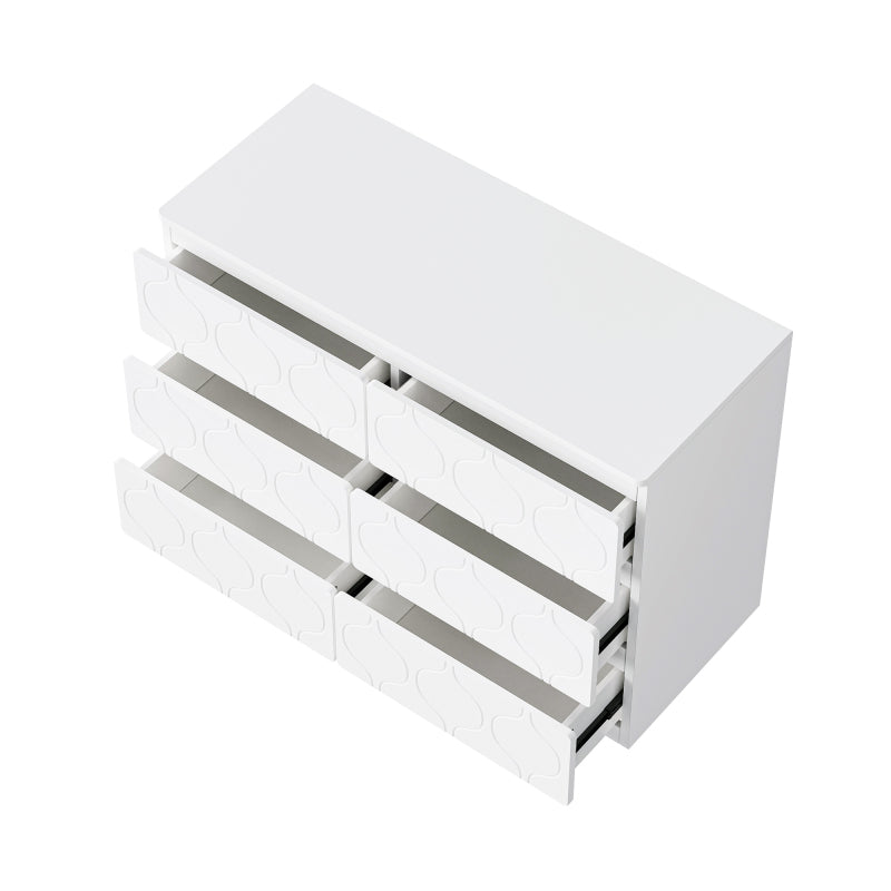 Kommode mit 6 Schubladen, Flurschrank, für Wohnzimmer, Bad und Schlafzimmer, Wellenmuster, lackiert, stoßfestes Eckdesign, 6 Fächer, 110 B x 40 T x 72 H, weiß
