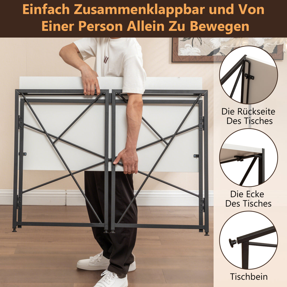 Klappbarer Schreibtisch 99x50cm – Computertisch Faltbar & Platzsparend in 8 Sek. Montiert, MDF Holzoptik für Home Office & Büro, Weiß