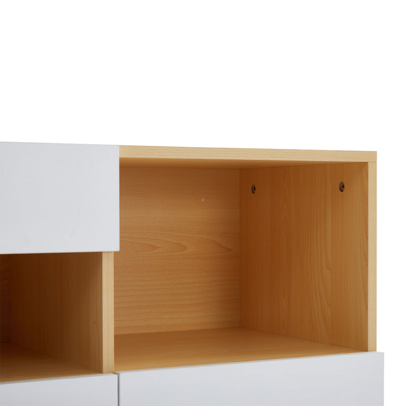 LED Sideboard Breite 140cm, Multifunktionales Sideboard,Kommode, Highboard , Luxuriöses Sideboard für Wohnzimmer, Eckschrank für Flur, Schrank für Schlafzimmer, Weiß und Eiche