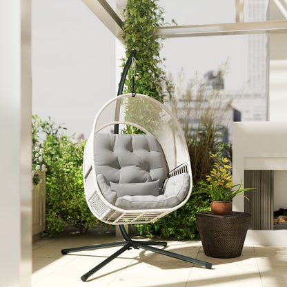 Hängesessel mit Gestell, Eiförmiger Hängeschaukel mit weichem, Outdoor, Terrasse, Garten, Hellgrau
