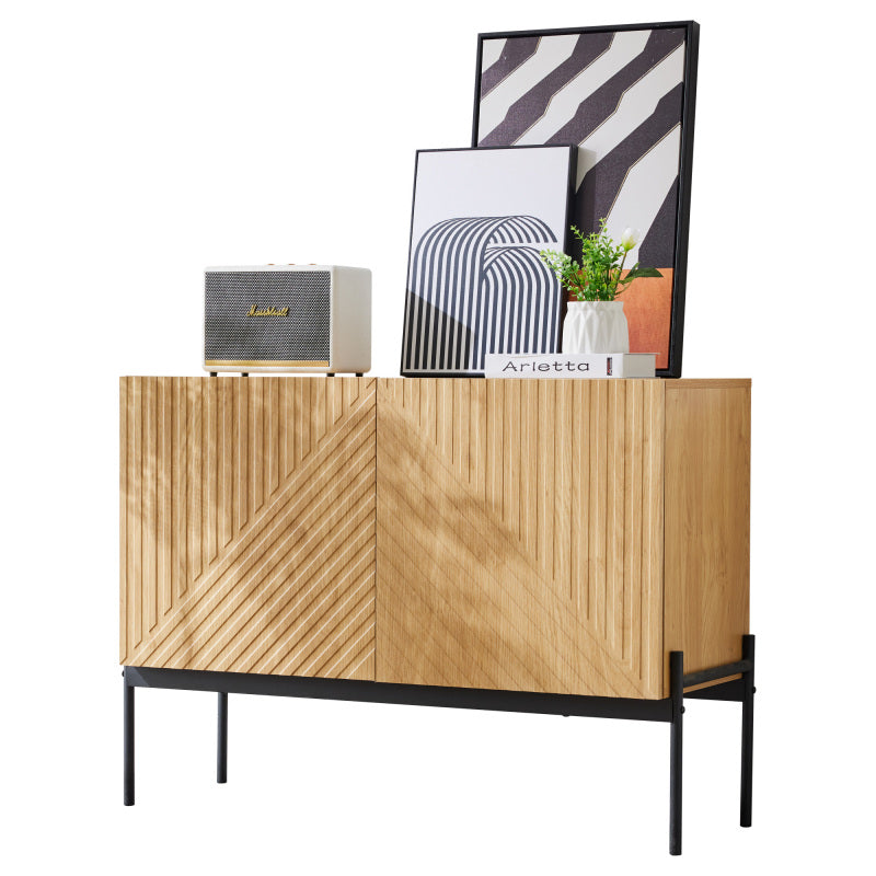 Sideboard mit 2 Türen und Metallbeinen, Buffet, Kommode mit Linien-Design, Maße: H 75 cm / B 100 cm / T 40 cm