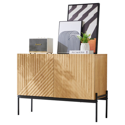 Sideboard mit 2 Türen und Metallbeinen, Buffet, Kommode mit Linien-Design, Maße: H 75 cm / B 100 cm / T 40 cm