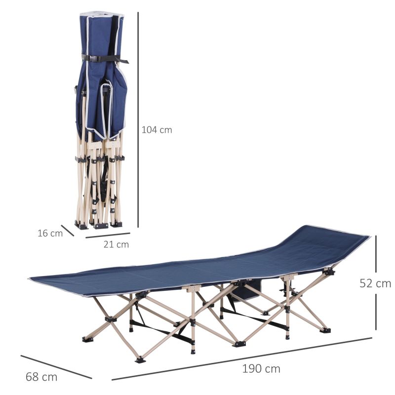 Feldbett Faltbares Campingbett mit Aufbewahrungstasche, Stahl & Oxford, Blau, 190x68x52cm