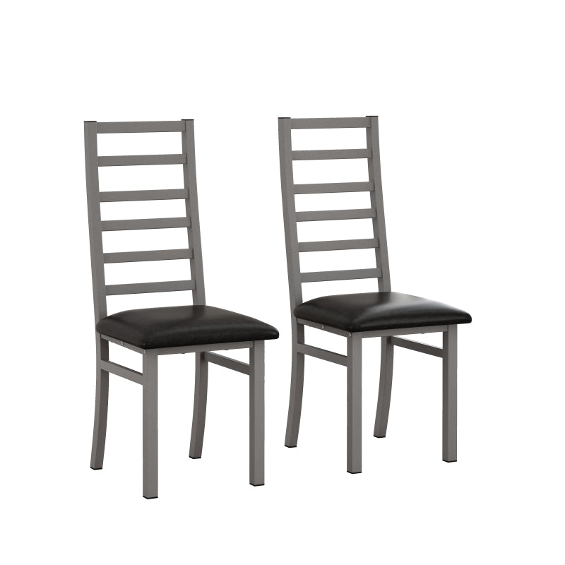 Metal Dining Chairs Set of 2, Steel Legs and PU Leather Seats, High Back Armless Dining Chairs, for Kitchen, Living Room, Grey