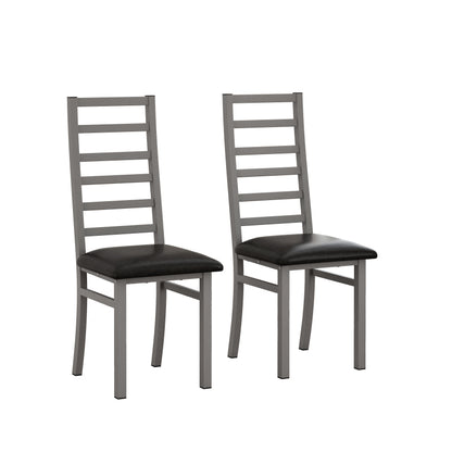 Metal Dining Chairs Set of 2, Steel Legs and PU Leather Seats, High Back Armless Dining Chairs, for Kitchen, Living Room, Grey