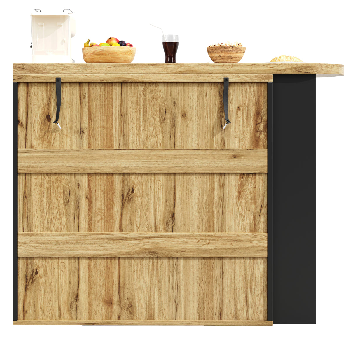 Ausziehbarer Bartisch 138-220cm Küchentisch mit Weinregal & 2 Schubladen, Stehtisch Natur Holzoptik, Multifunktionale Kücheninsel