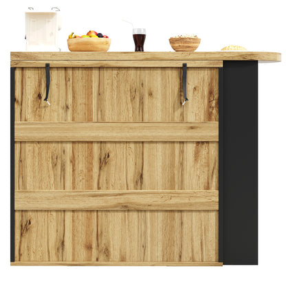 Ausziehbarer Bartisch 138-220cm Küchentisch mit Weinregal & 2 Schubladen, Stehtisch Natur Holzoptik, Multifunktionale Kücheninsel
