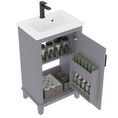 51x34x83cmBodenstehender Badezimmerschrank, Waschtisch, komplett lackiert, Türregale, verstellbare Regale, integriertes Keramikwaschbecken, geeignet für kleine Räume, Grau