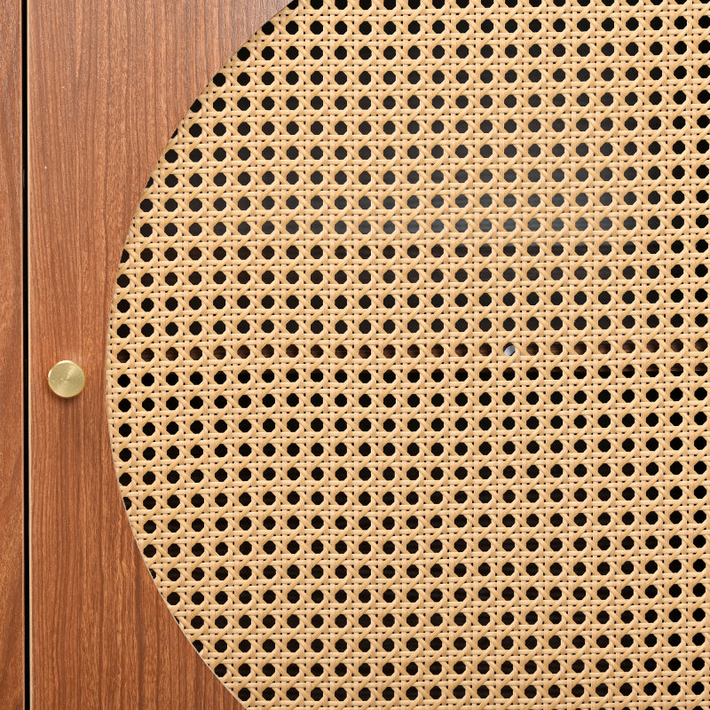 Sideboard mit 3 Rattan verzierten Türen Kommode Highboard mit Metallgriffe, für Schlafzimmer & Wohnräume & Büro, Nussbaum 129.8x 40x 76cm
