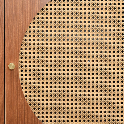 Sideboard mit 3 Rattan verzierten Türen Kommode Highboard mit Metallgriffe, für Schlafzimmer & Wohnräume & Büro, Nussbaum 129.8x 40x 76cm