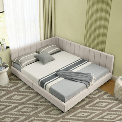 Doppelbett 140×200 cm aus Samt mit hoher Rückenlehne, stabiles Bettgestell aus Holz & Metall, ideal für Schlafzimmer & Gästezimmer, Beige (ohne Matratze)