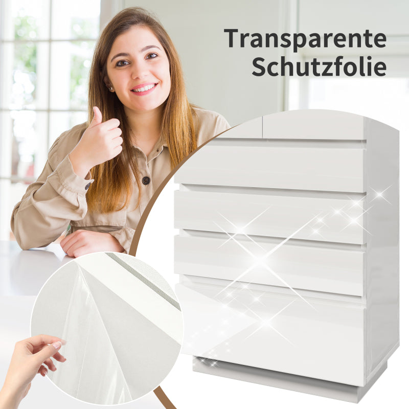 Kommode, Hochglanz Sideboard mit 6 Schubladen, LED Beleuchtung (App Control), Mehrzweckschrank für Wohnzimmer und Schlafzimmer, 115 x 73 x 39 cm, Weiß