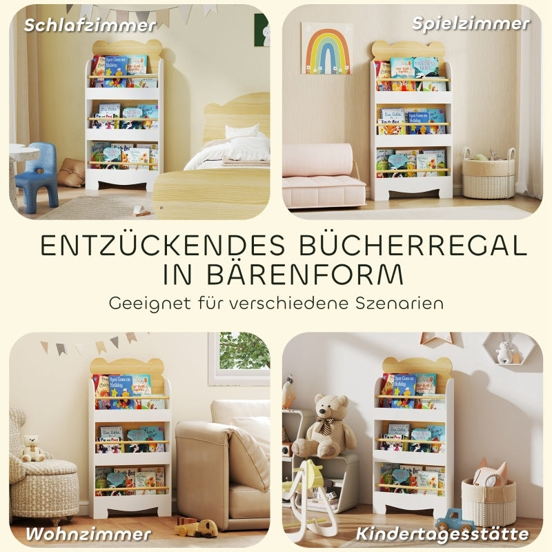 Bücherregal für Kinder Kinderregal mit 3 Ablagen Aufbewahrungsregal aus Holz Spielzeugregal für Spielzeug, Weiß