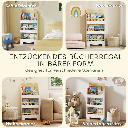 Bücherregal für Kinder Kinderregal mit 3 Ablagen Aufbewahrungsregal aus Holz Spielzeugregal für Spielzeug, Weiß