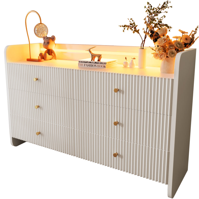 Sideboard, Kommode mit LED-Beleuchtung und 6 Schubladen, Wellenförmiges Rillendesign, Moderner Schrank für Wohnzimmer und Schlafzimmer, 120x40x75cm, Weiß