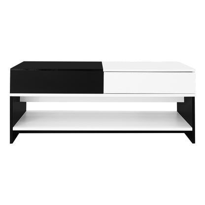 Moderner Couchtisch mit 2 Schubladen – Schwarz-Weiß-Design, Stauraum, Hochglanz-Tischplatte, 100 cm lang